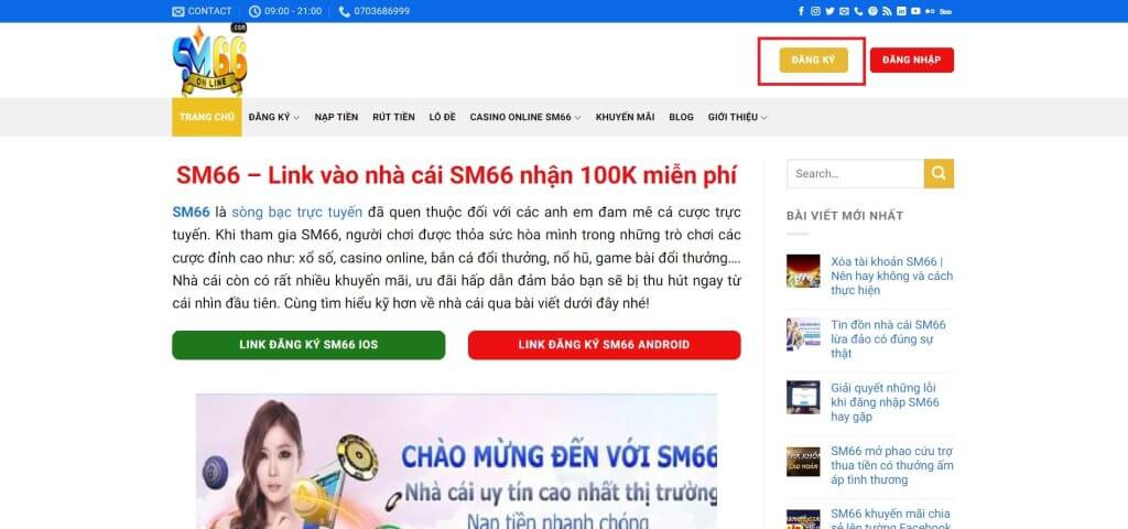 Truy cập vào website của nhà cái SM66 trên PC