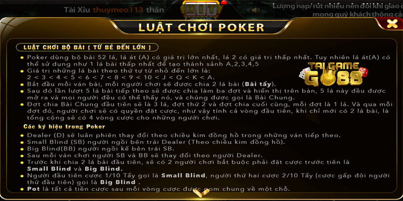 Tìm hiểu về luật chơi bài Poker tại Go88